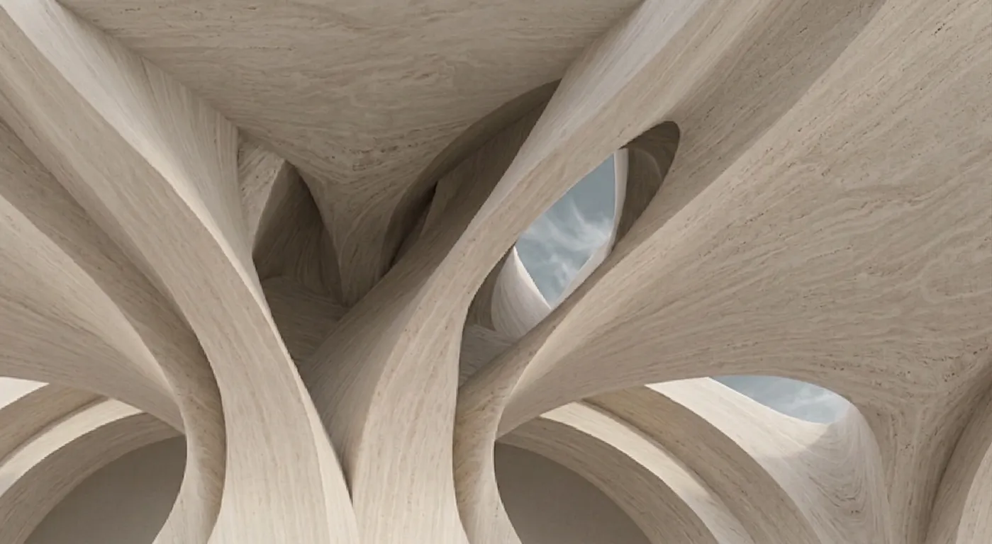 Abstract warm neutral architectural forms.